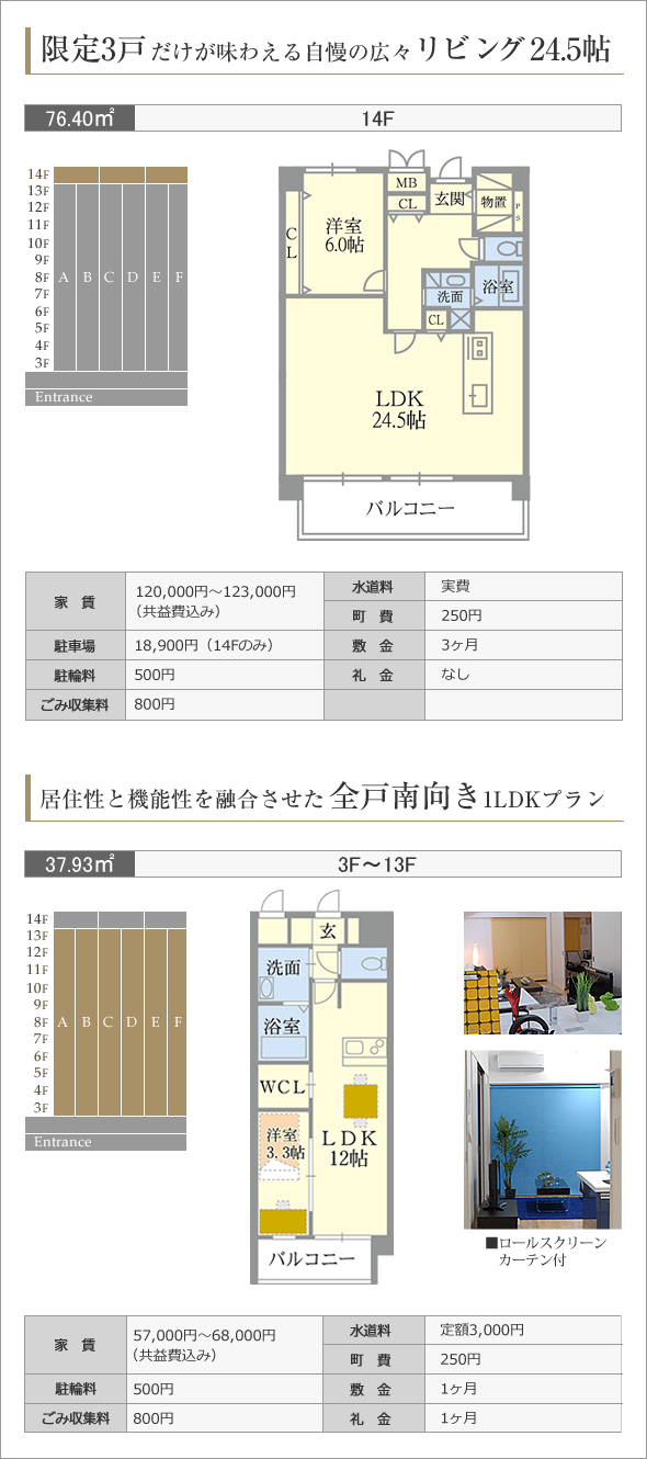 間取図：全戸南向き1LDK