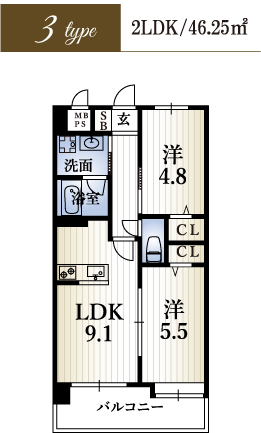 3タイプ 2LDK/46.25平米